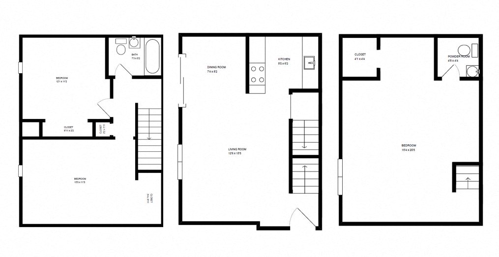 Floor plan for 3 beds, 1.5 baths, 1110 sqft